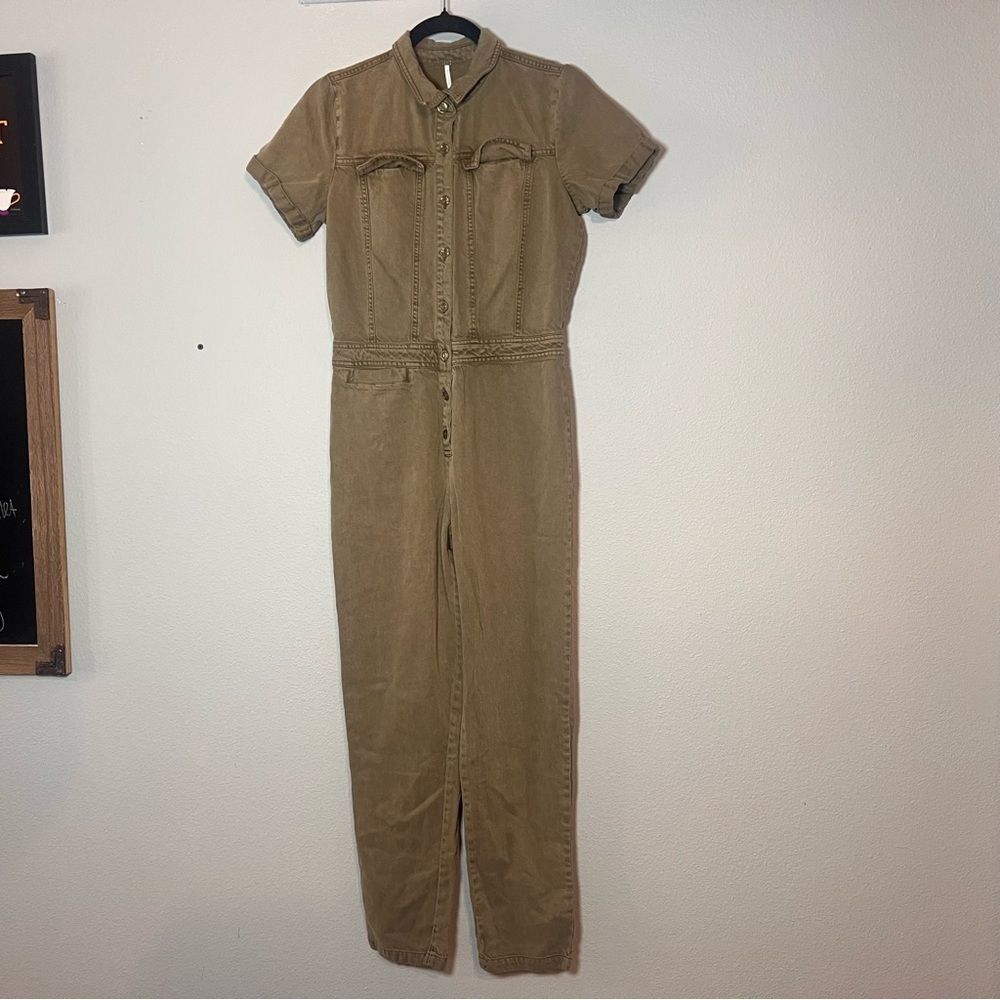 Young Fabulous & Broke YFB Utility Jumpsuit Button Up Olive Green Size Small
